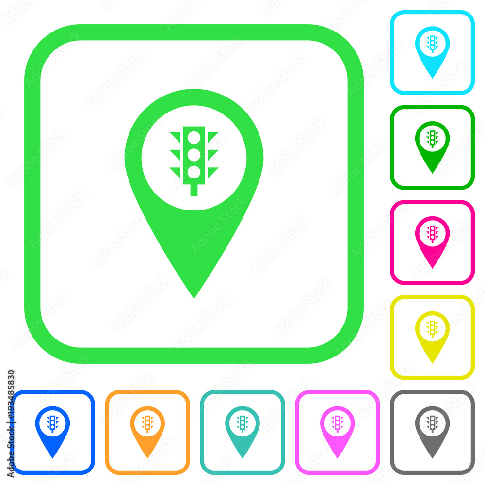 Traffic light GPS map location vivid colored flat icons Traffic light GPS map location vivid colored flat icons