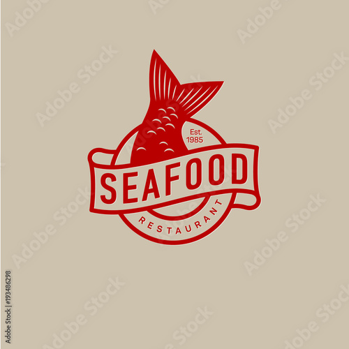 Fish tail logo. Seafood restaurant.