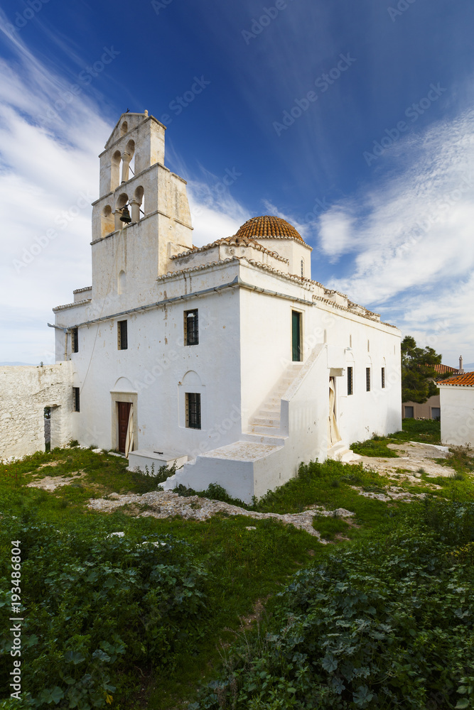 One of the main churches in Spetses village, Greece. 

