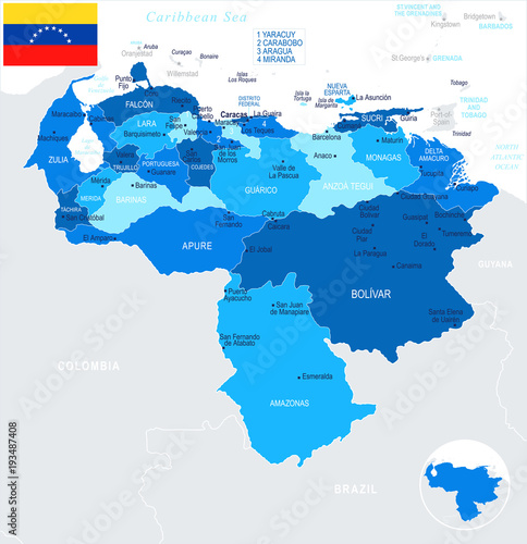 Fotografia, Obraz Venezuela Map - Info Graphic Vector Illustration