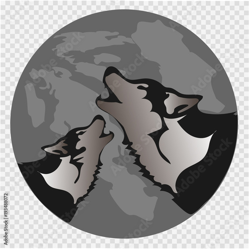 The black silhouette of a wolf on a background of the moon. The wolf howls. Vector illustration.