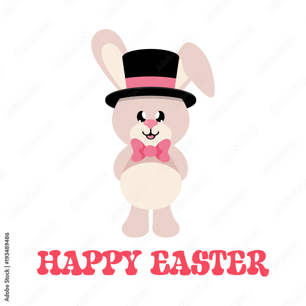 cartoon easter bunny with tie and hat and text
