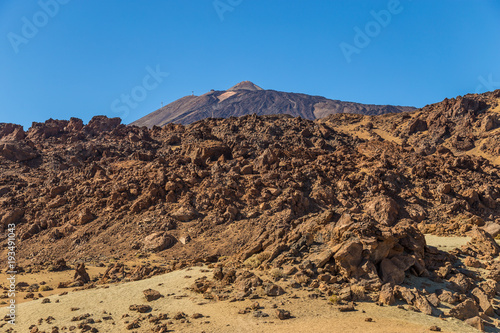 eide National Park  Tenerife  Canary Islands - A picturesque view of the colourful Teide volcano  or in spanish  Pico del Teide . The tallest peak in Spain with an elevation of 3718 m