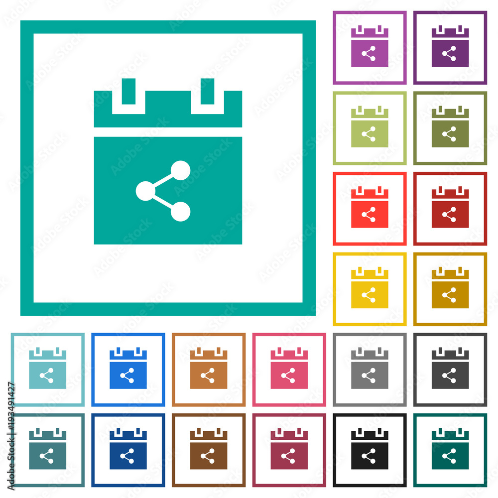 Share schedule item flat color icons with quadrant frames Share schedule item flat color icons with quadrant frames
