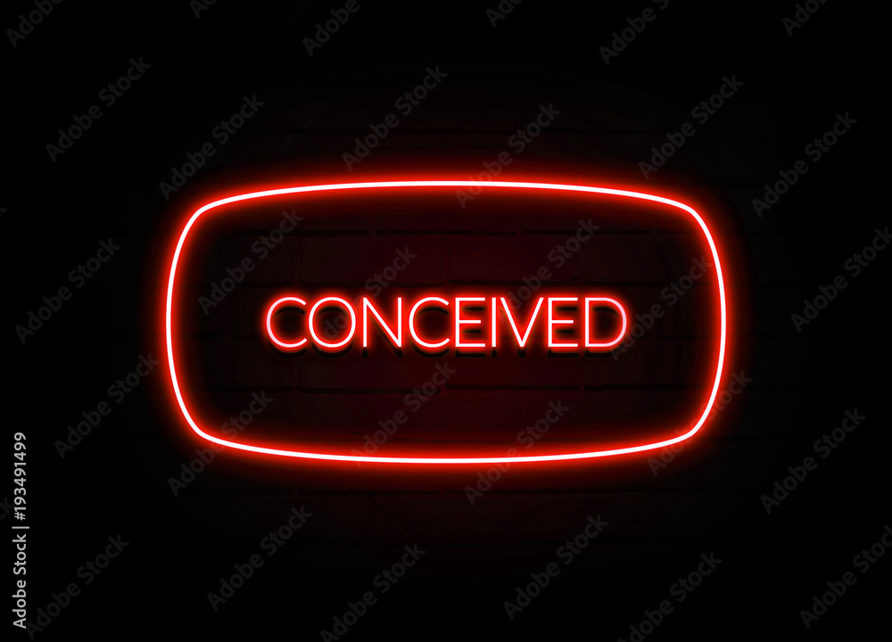 Conceived neon sign on brick wall background. Conceived neon sign on brick wall background.