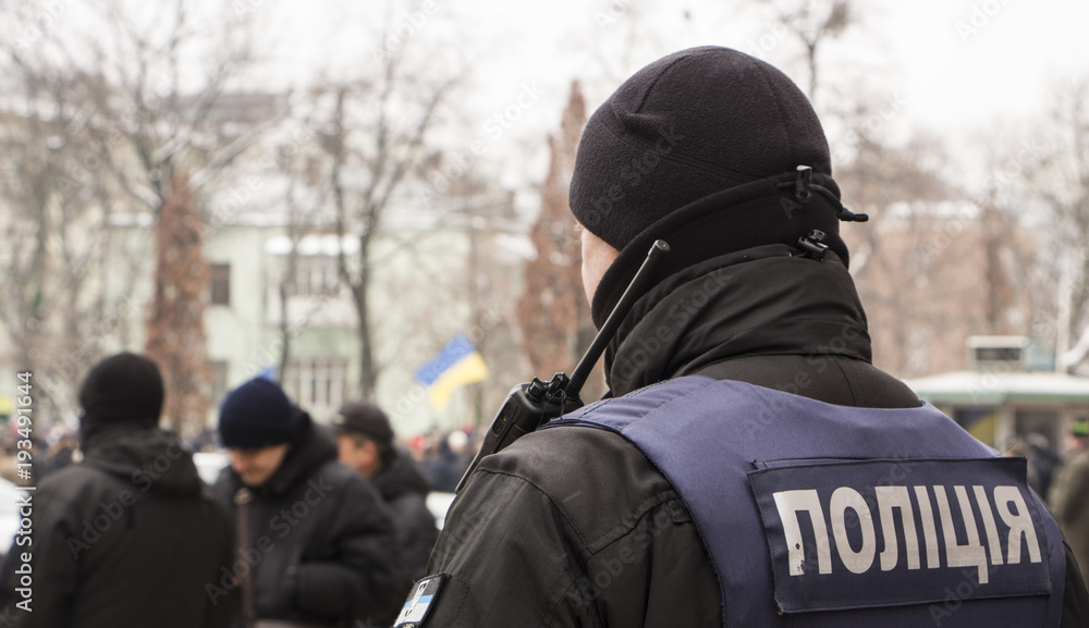 Ukrainian police in armor. in the square Ukrainian police in armor. in the square