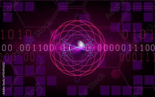 Atom HUD in purple background with numbers. Vector.