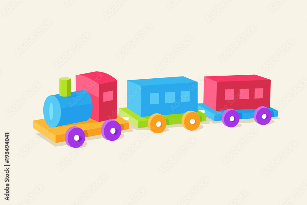 Obraz premium Colorful children train toy vector flat illustration