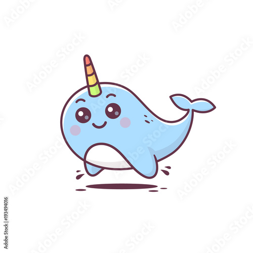 Baby narwhal vector illustration kawaii cute style