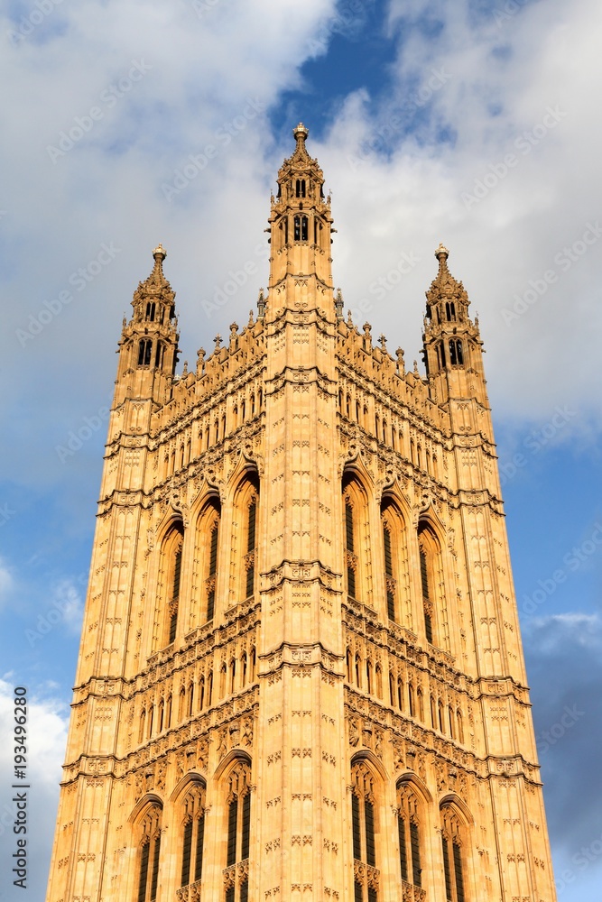 Victoria tower from old palace yard at the Palace of Westminster, London, United Kingdom