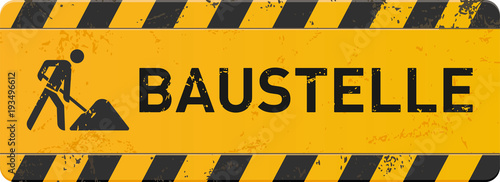 gelbes Schild Baustelle mit Bauarbeiter-Icon