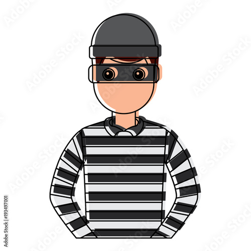 male thief avatar mask cap and striped clothes vector illustration