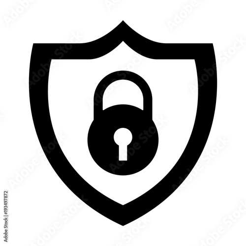 shield protection padlock secure data vector illustration  black and white graphic  