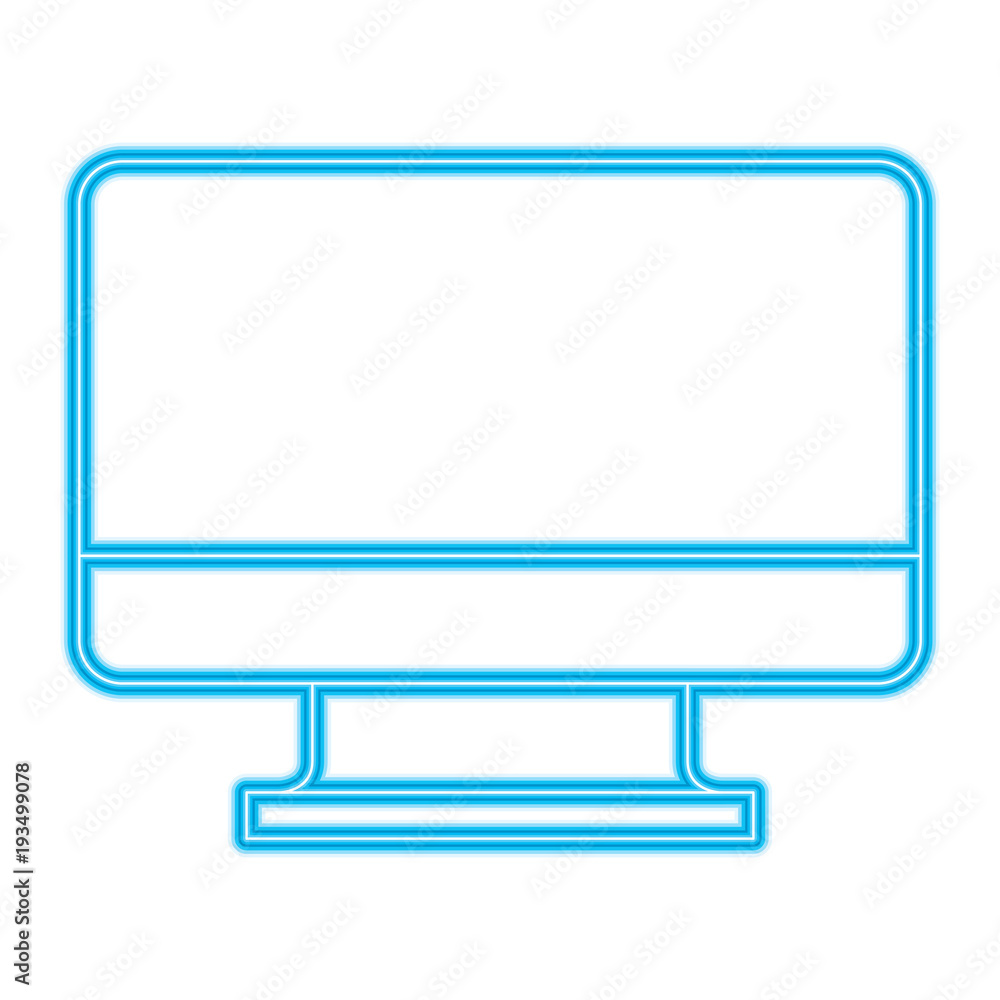 monitor computer technology device wireless vector illustration blue neon line image monitor computer technology device wireless vector illustration blue neon line image