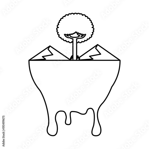 leafy tree mountains melted landscape warning vector illustration outline graphic
