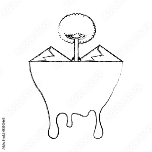 leafy tree mountains melted landscape warning vector illustration