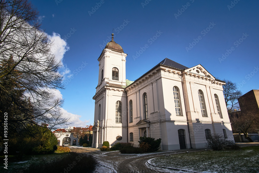 Obraz premium Neoclassical church with a belfry in Poznan.