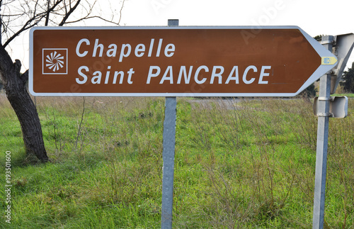 La Palme, Aude, panneau chapelle Saint Pancrace. photo