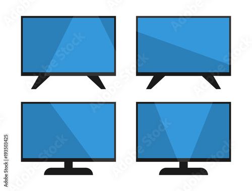 TV icon set, simple television design,  modern flat screen with shadow, isolated on white background, vector illustration.