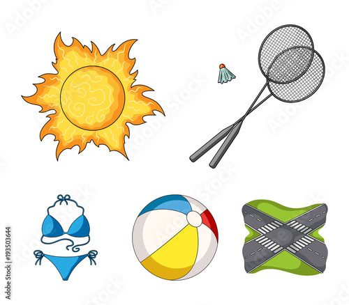 A game of badminton, a ball and the sun.Summer vacation set collection icons in cartoon style vector symbol stock illustration web.