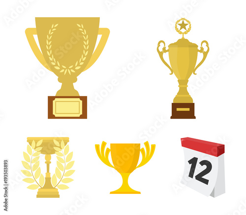 Gold Cup cartoon icons in set collection for design. Winners Cup vector symbol stock web illustration.