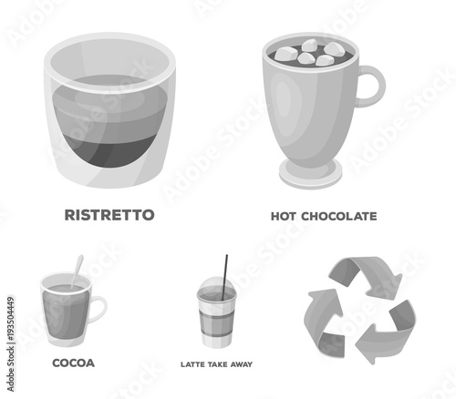 Ristretto, hot chocolate, latte take-away.Different types of coffee set collection icons in monochrome style vector symbol stock illustration web.