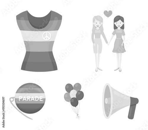 Lesbians, dress, balls, gay parade. Gay set collection icons in monochrome style vector symbol stock illustration web.