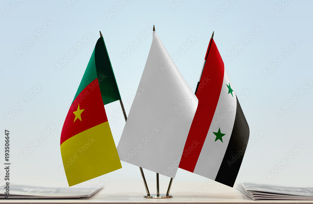 Flags of Cameron and Syria with a white flag in the middle Flags of Cameron and Syria with a white flag in the middle