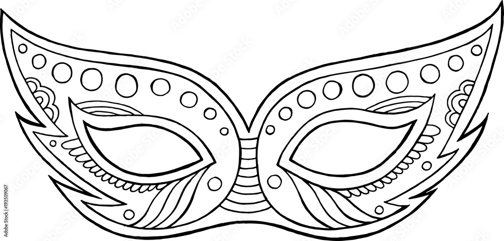 Mardi Gras mask - outline isolated element. Coloring page for adults ...