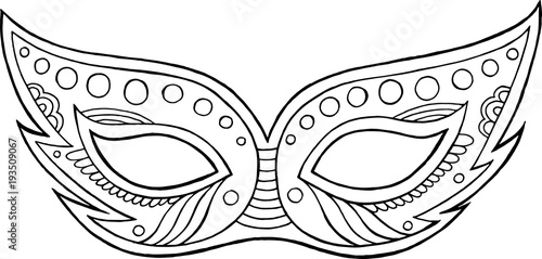 Mardi Gras mask - outline isolated element. Coloring page for adults. Vector illustration