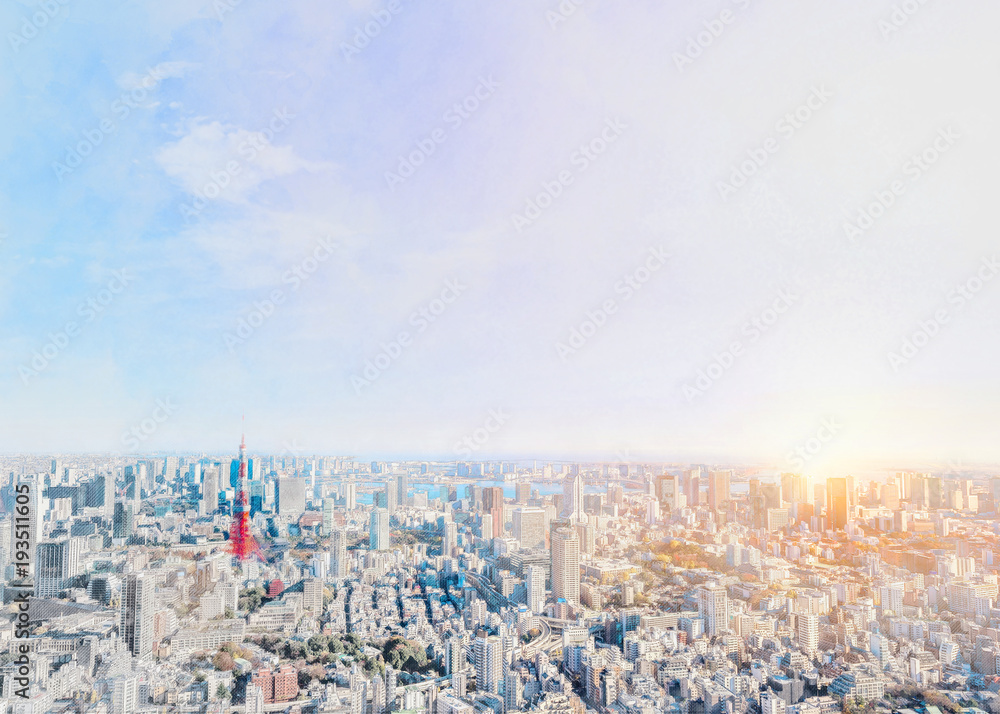 Asia Business concept for real estate and corporate construction - panoramic modern city skyline bird eye aerial view of odaiba in Roppongi Hill, Tokyo, Japan. Mix hand drawn sketch illustration Asia Business concept for real estate and corporate construction - panoramic modern city skyline bird eye aerial view of odaiba in Roppongi Hill, Tokyo, Japan. Mix hand drawn sketch illustration