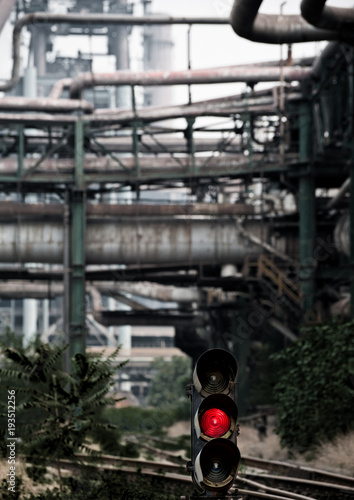 Traffic light is still on in a abandoned steel works of Beijing © axz65