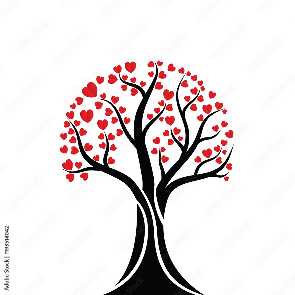 Love tree with heart leaves White background. vector illustration