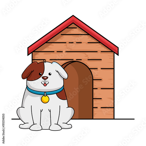 cute dog mascot with wooden house vector illustration design