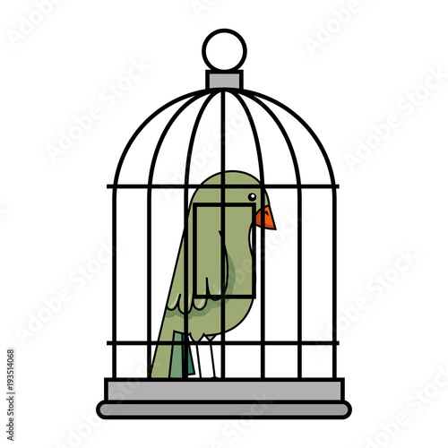 cute bird in cage vector illustration design