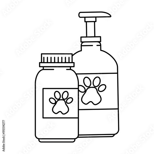 mascot shampoo and vitamins bottles icon vector illustration design