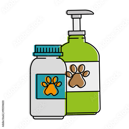 mascot shampoo and vitamins bottles icon vector illustration design