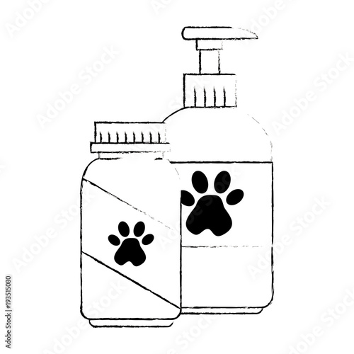 mascot shampoo and vitamins bottles icon vector illustration design