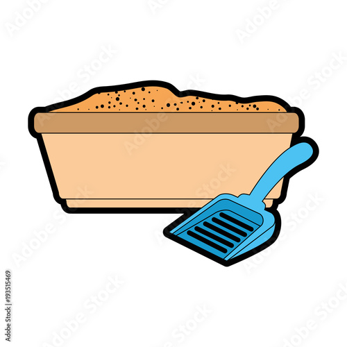 sandbox cat with shovel vector illustration design