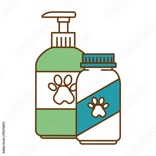 mascot shampoo and vitamins bottles icon vector illustration design