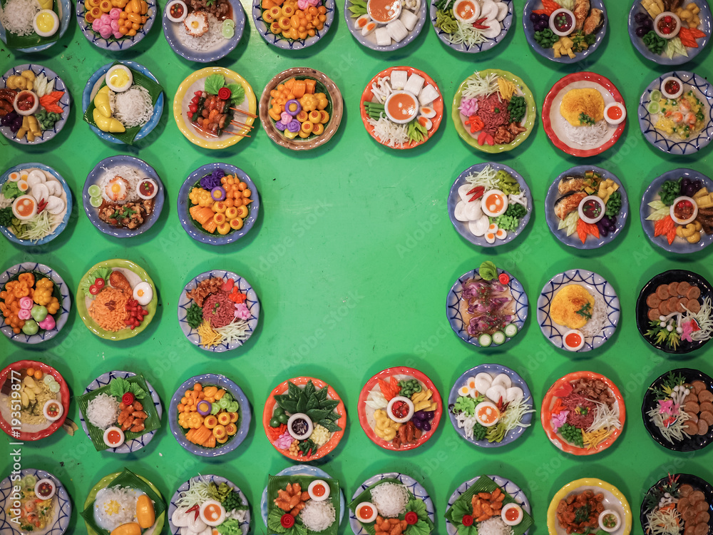 bunch of processed thai food plates from above bunch of processed thai food plates from above