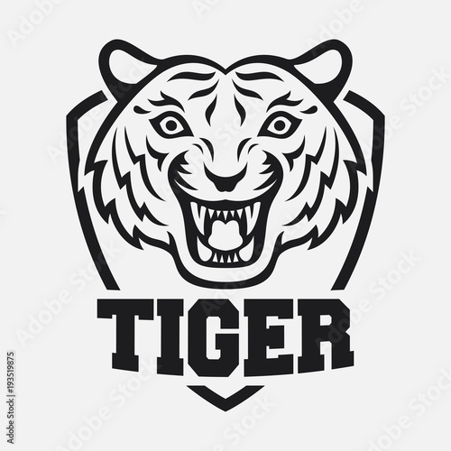 Fototapeta Naklejka Na Ścianę i Meble -  Mascot of black tiger's head on shield background