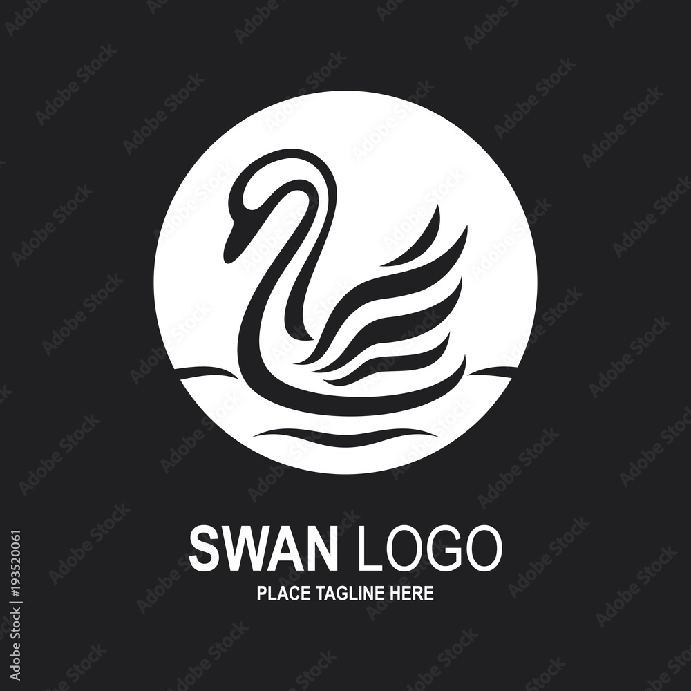Swan icon design template. Black and white swan icon Swan icon design template. Black and white swan icon
