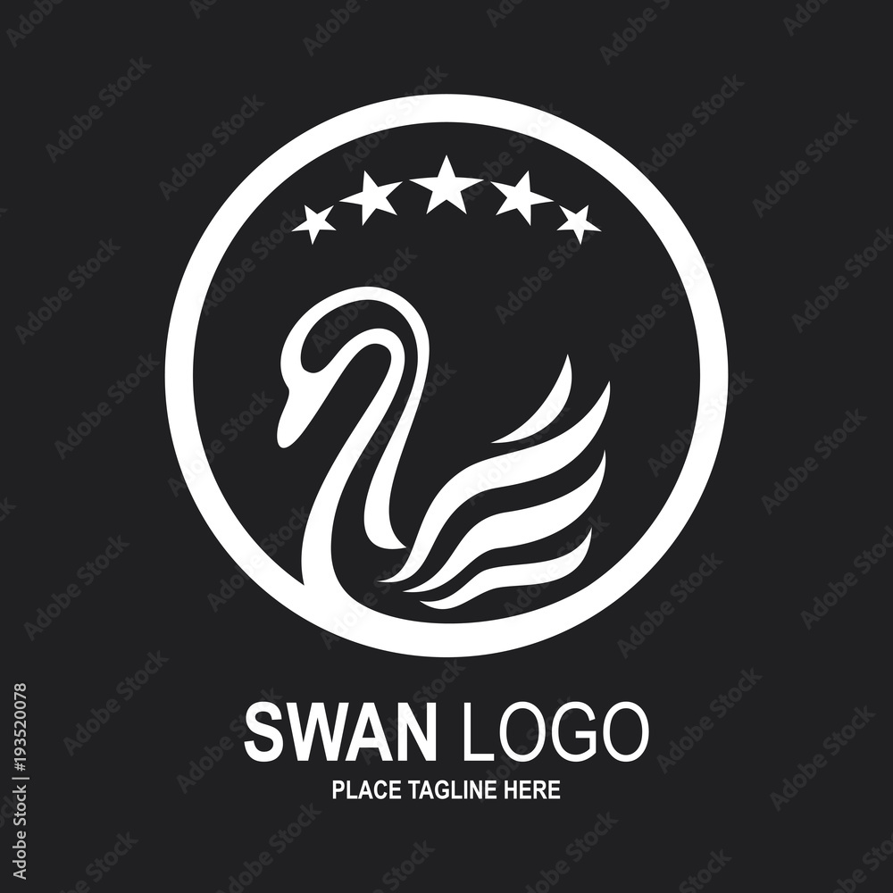 Swan icon design template. White swan icon and star in round frame Swan icon design template. White swan icon and star in round frame