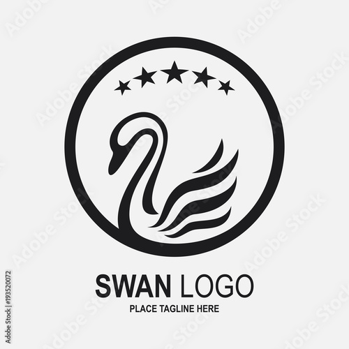 Fototapeta Naklejka Na Ścianę i Meble -  Swan icon design template. Black swan icon and star in round frame
