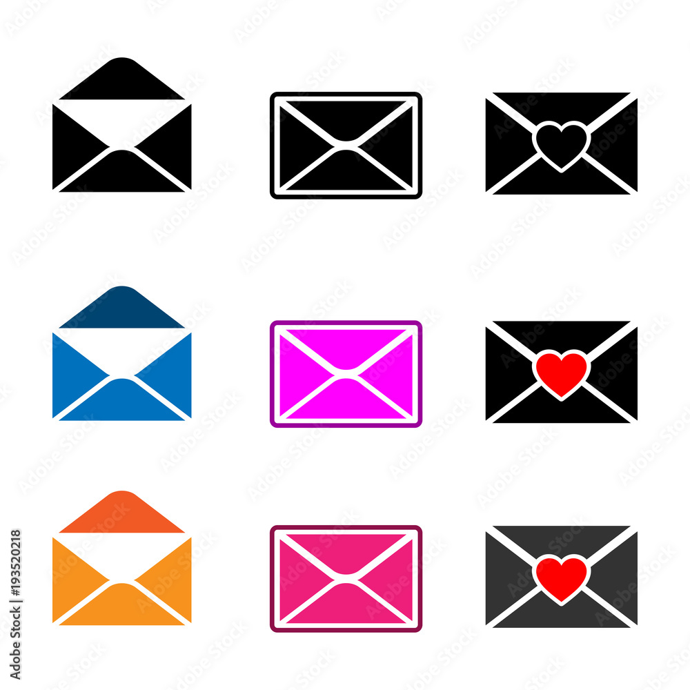 Colorful email icon set. Colorful email icon set.