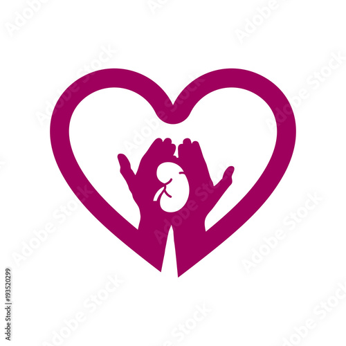 Hand with kidney in heart icon logo. Concept of love your kidneys