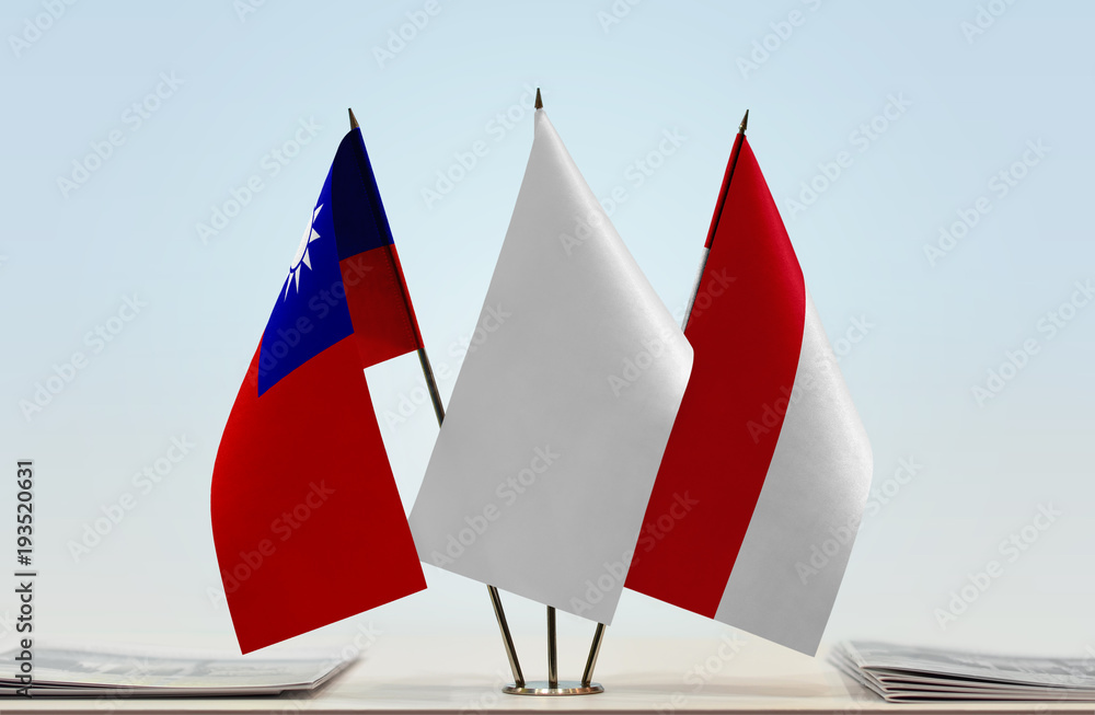 Flags of Taiwan and Monaco with a white flag in the middle Flags of Taiwan and Monaco with a white flag in the middle