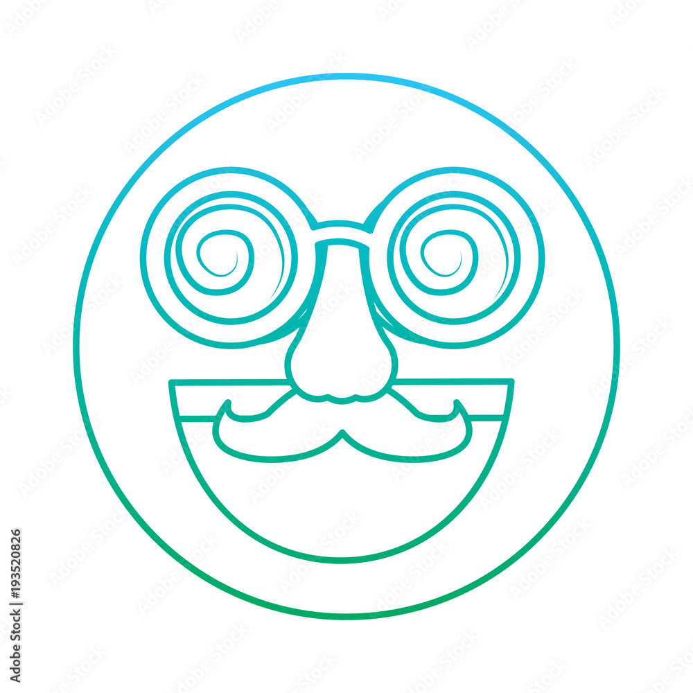 Fototapeta premium fake smile emoticon with mustache and silly glasses vector illustration blue and green degrade line
