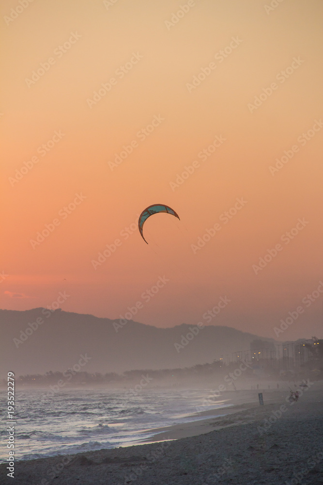 Kitesurfer in action in Barra da Tijuca Beach, Rio de Janeiro